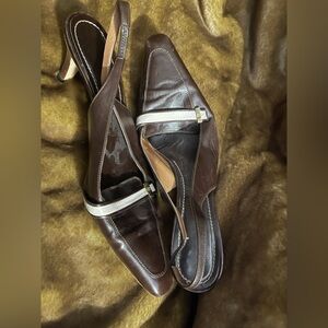 Brooks Brothers Brown Spectator Leather Sling Back Women's Shoes